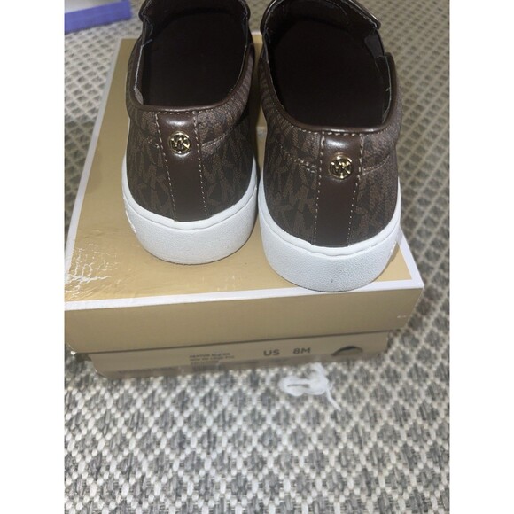 Michael Kors Keaton MK Signature Logo Flat Slip-On Sneakers Women Size 8M Brown - Picture 3 of 8